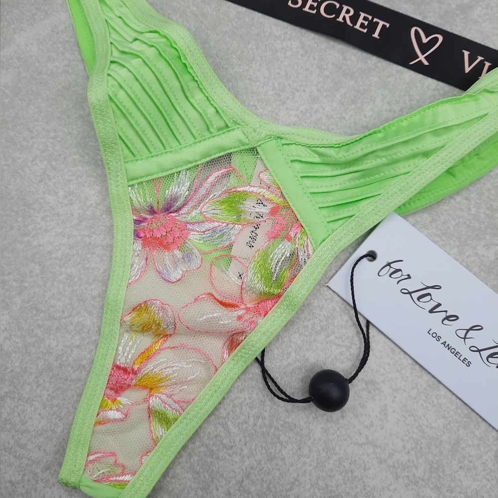 FOR LOVE & LEMONS Electric Fields NEON Lime Green High-Waist Thong Panty X-SMALL - Picture 3 of 9